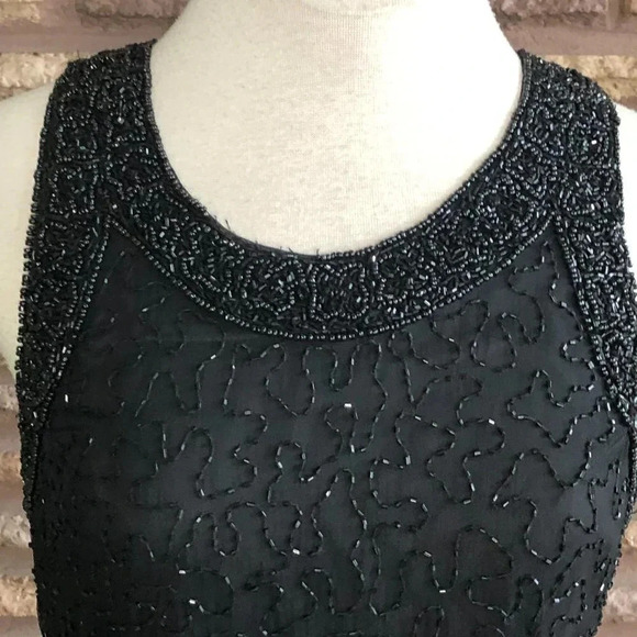 Laurence Kazar Black Beaded 100% Silk Scoop Neck Sheath Party Dress NEW - Picture 3 of 8